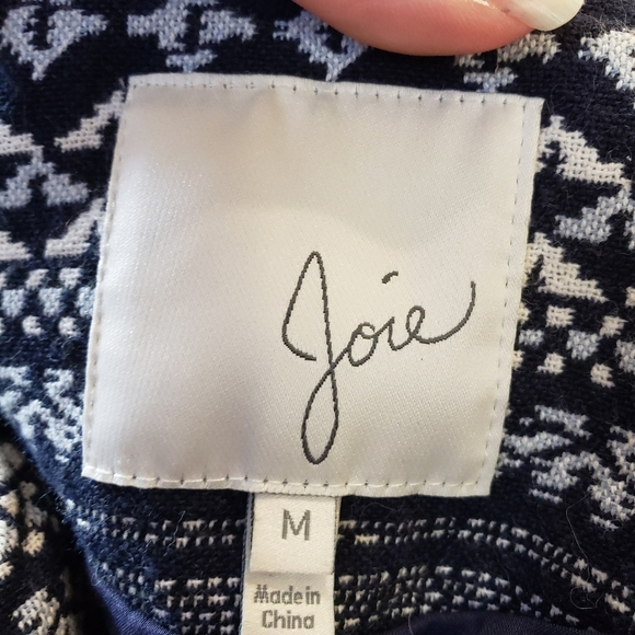 Joie Aztec Print Navy & White Jacquard Moto Jacket - Picture 7 of 9